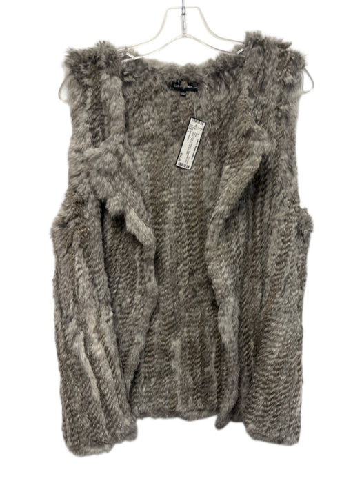 525 America Size L Taupe Gray Rabbit Fur Sleeveless Knit Open Front Fuzzy Vest Taupe Gray / L
