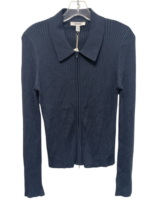 Splendid Size M Dark Blue Cashmere Blend Ribbed Knit Zip Front Cardigan Sweater Dark Blue / M