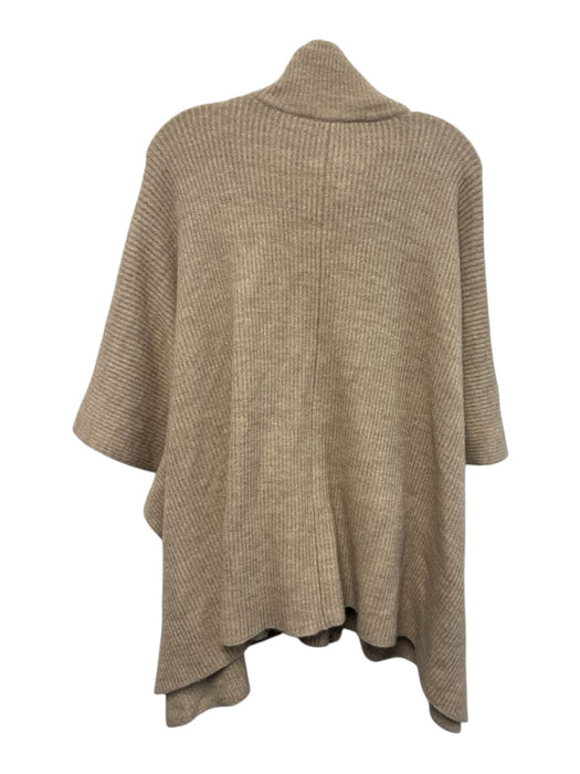 Kilte Size One Size Beige Wool Blend Metallic Thread Ribbed Knit Poncho Sweater Beige / One Size