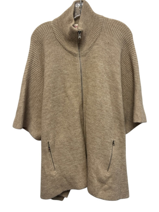 Kilte Size One Size Beige Wool Blend Metallic Thread Ribbed Knit Poncho Sweater Beige / One Size