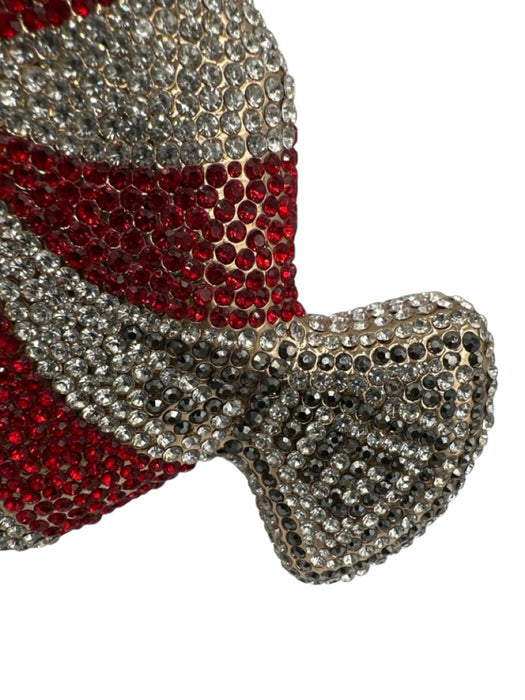 Red, White & Gold Metal Rhinestone Embellished Peppermint Minaudiere Bag Red, White & Gold