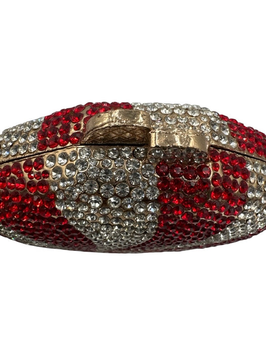Red, White & Gold Metal Rhinestone Embellished Peppermint Minaudiere Bag Red, White & Gold