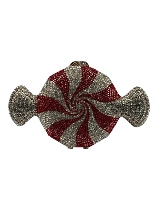 Red, White & Gold Metal Rhinestone Embellished Peppermint Minaudiere Bag Red, White & Gold