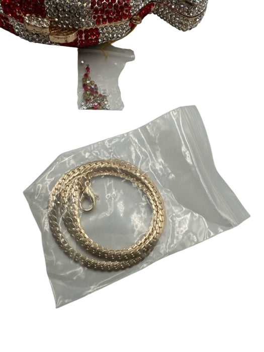Red, White & Gold Metal Rhinestone Embellished Peppermint Minaudiere Bag Red, White & Gold