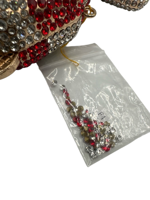 Red, White & Gold Metal Rhinestone Embellished Peppermint Minaudiere Bag Red, White & Gold