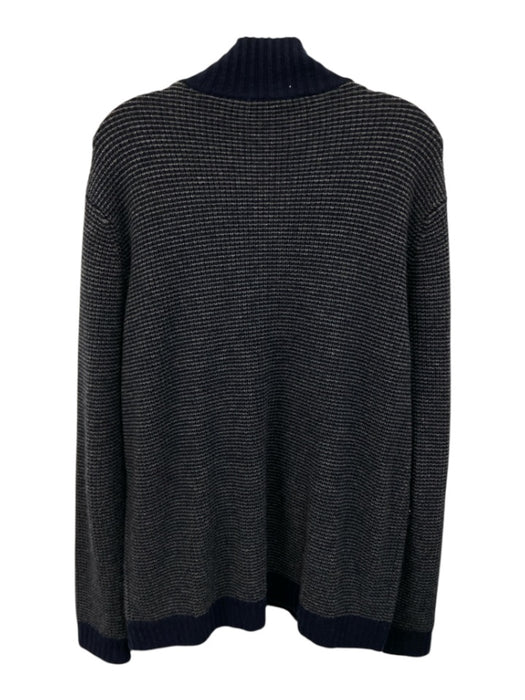 Autumn Cashmere Size L Navy Blue & Gray Cashmere Striped Zipper Men's Sweater Navy Blue & Gray / L