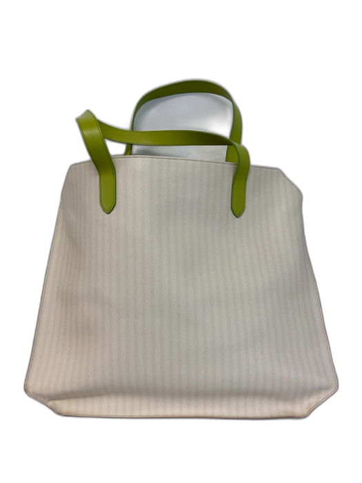 Bell'INVITO Beige & Light Green Print Leather Top Handle Striped Tote Bag Beige & Light Green Print / Medium