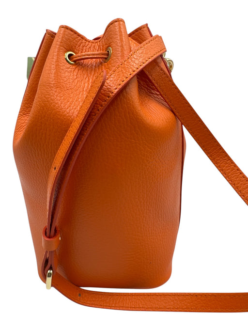 Colores Collective Orange Leather Leather Crossbody Strap Drawstring Bucket Bag Orange / Small