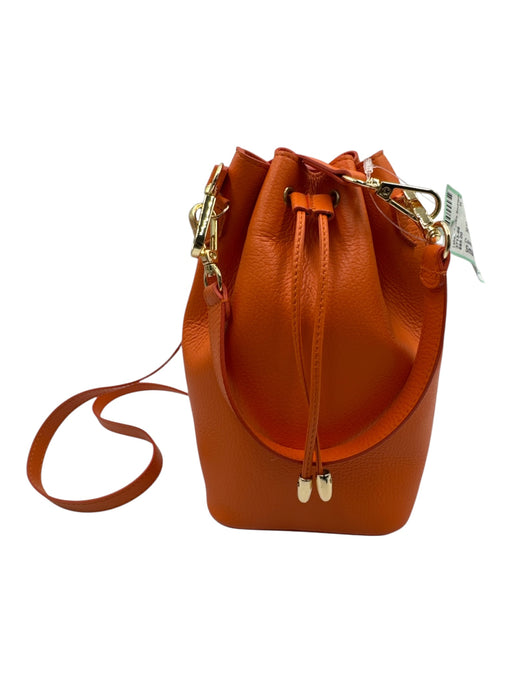Colores Collective Orange Leather Leather Crossbody Strap Drawstring Bucket Bag Orange / Small