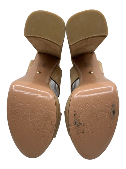 Pelle Moda Shoe Size 9 Beige & Tan Leather Suede open toe Scalloped Pumps Beige & Tan / 9