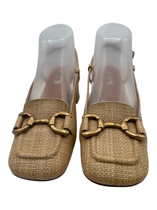 Bibi Lou Shoe Size 39 Beige Leather & Straw Square Toe Horse Bit Slingback Pumps Beige / 39