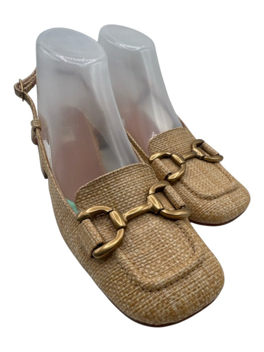 Bibi Lou Shoe Size 39 Beige Leather & Straw Square Toe Horse Bit Slingback Pumps Beige / 39
