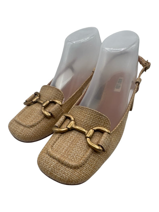 Bibi Lou Shoe Size 39 Beige Leather & Straw Square Toe Horse Bit Slingback Pumps Beige / 39