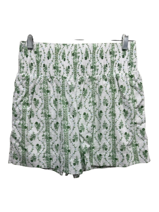 Hill House Size Small Green & White Cotton Elastic Waist Floral High Rise Shorts Green & White / Small