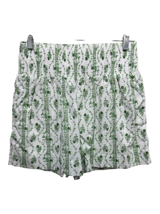 Hill House Size Small Green & White Cotton Elastic Waist Floral High Rise Shorts Green & White / Small