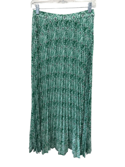 Roller Rabbit Size XS Green & White Polyester Back Zip Floral Pleated Midi Skirt Green & White / XS