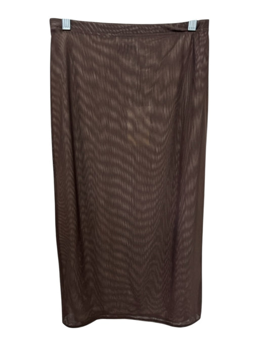 Kourt Size Small Brown Nylon Blend Elastic Waist Mesh Sheer Midi Skirt Brown / Small