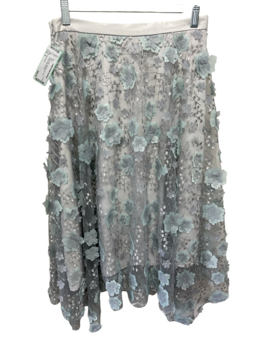 Eva Franco Size 4 Gray & Mint Polyester Zip Floral Overlay Midi Skirt Gray & Mint / 4