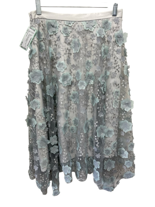 Eva Franco Size 4 Gray & Mint Polyester Zip Floral Overlay Midi Skirt Gray & Mint / 4