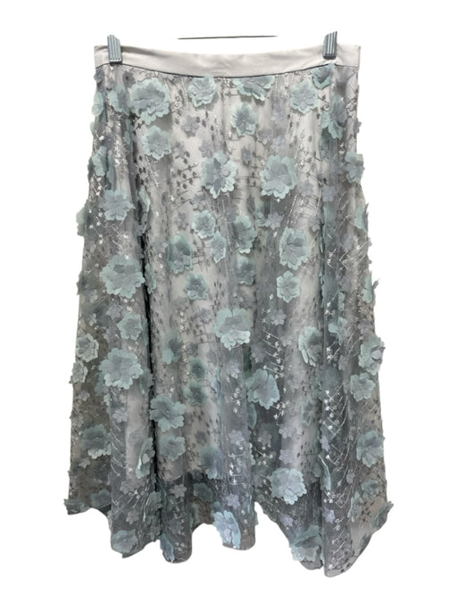 Eva Franco Size 4 Gray & Mint Polyester Zip Floral Overlay Midi Skirt Gray & Mint / 4