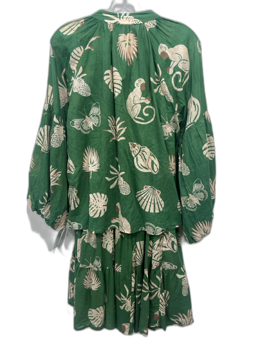 Olivia James Size Small Green, Beige, Brown Cotton Smocked Waist Band Skirt Set Green, Beige, Brown / Small