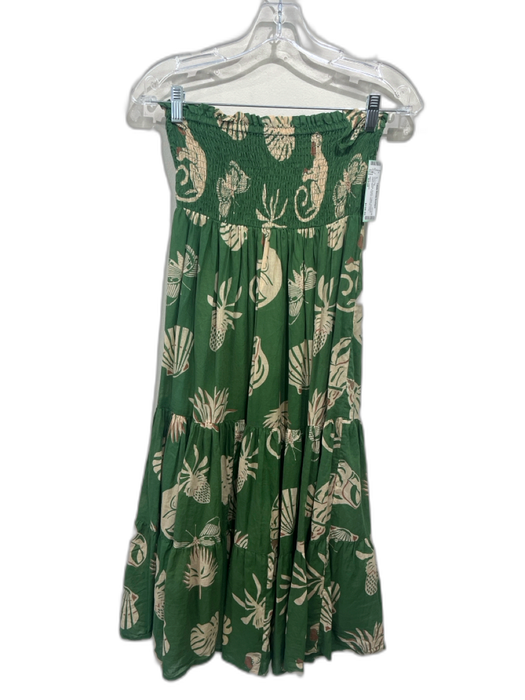 Olivia James Size Small Green, Beige, Brown Cotton Smocked Waist Band Skirt Set Green, Beige, Brown / Small