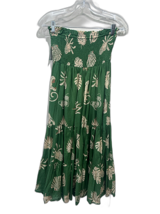 Olivia James Size Small Green, Beige, Brown Cotton Smocked Waist Band Skirt Set Green, Beige, Brown / Small