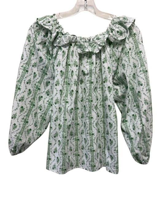 Hill House Size Small Green, Blue, White Cotton Long puff sleeve Floral Top Green, Blue, White / Small