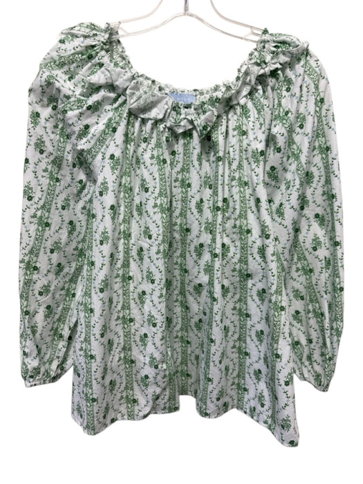 Hill House Size Small Green, Blue, White Cotton Long puff sleeve Floral Top Green, Blue, White / Small