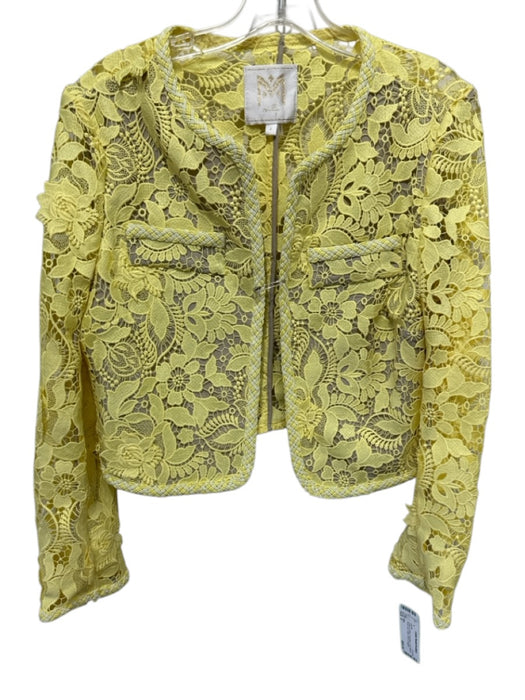 Milly Size 4 Yellow & White Polyester Long Sleeve Floral Lace Open Front Jacket Yellow & White / 4