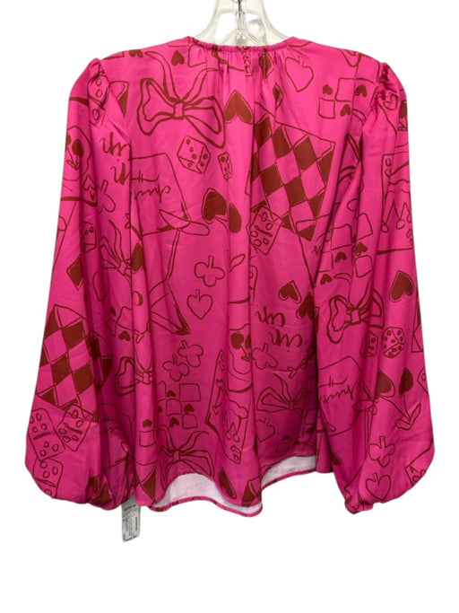 CROSBY by Mollie Burch Size XS Pink, Brown, White Polyester Long puff sleeve Top Pink, Brown, White / XS