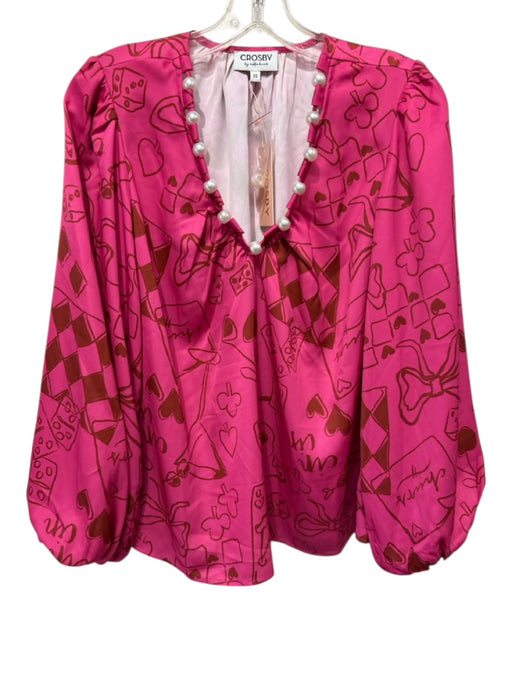 CROSBY by Mollie Burch Size XS Pink, Brown, White Polyester Long puff sleeve Top Pink, Brown, White / XS