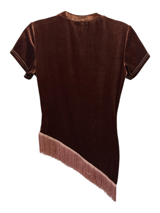 Mason's Daughter Size XS Brown & Blush Polyester Blend Short Sleeve Fringe Top Brown & Blush / XS