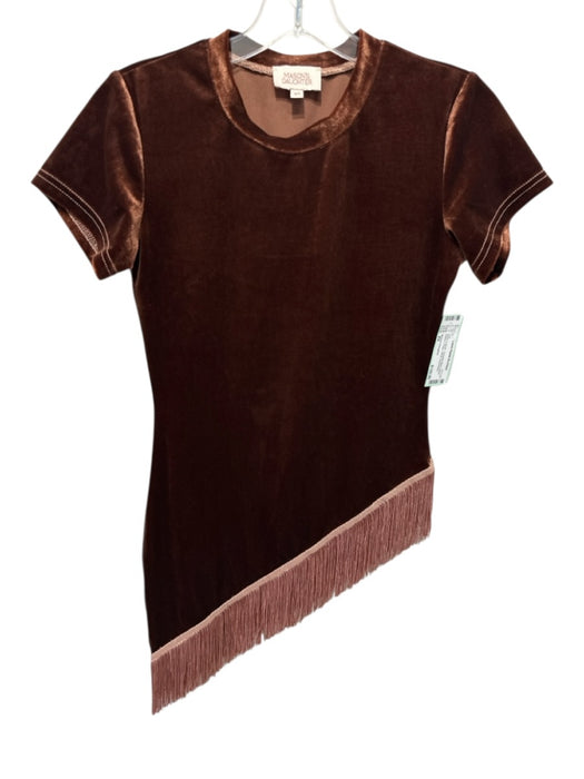 Mason's Daughter Size XS Brown & Blush Polyester Blend Short Sleeve Fringe Top Brown & Blush / XS