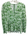 Pearl by Lela Rose Size 2 Green & White Cotton Long Sleeve Floral V Neck Top Green & White / 2