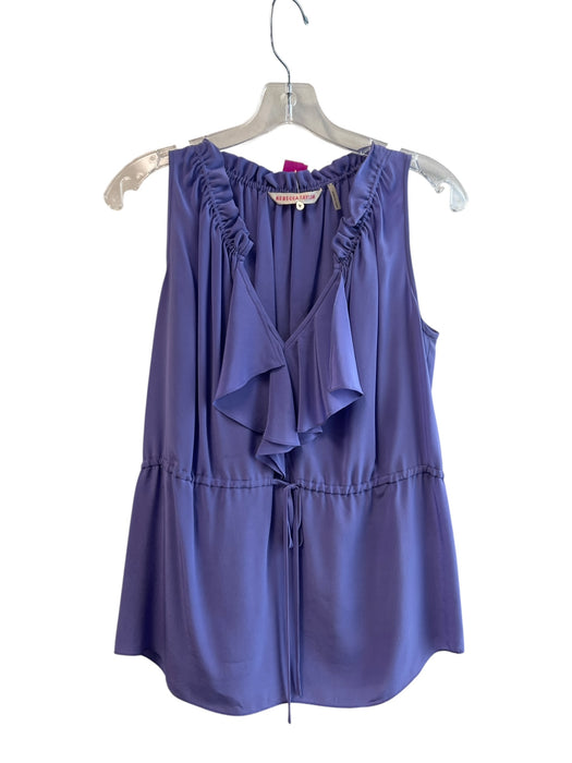 Rebecca Taylor Size 4 Purple Silk Sleeveless V Neck Ruffle Detail Peplum Top Purple / 4