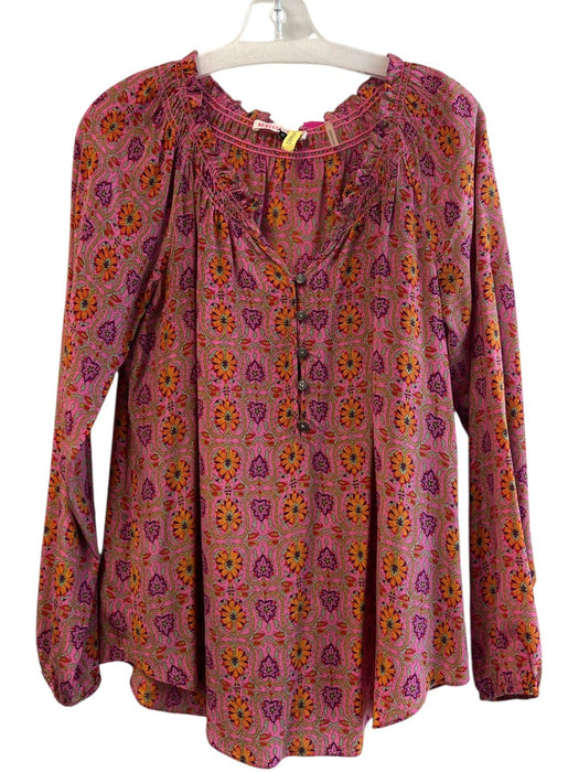 Rebecca Taylor Size 6 Pink & Multi Silk Long Sleeve Button Up Floral Paisley Top Pink & Multi / 6
