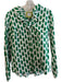 Elizabeth McKay Size 6 Green & White Cotton Blend Long Sleeve Ruffle collar Top Green & White / 6