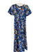 By Anthropologie Size Small Blue & Orange Cotton Short Sleeve V Neck Maxi Dress Blue & Orange / Small