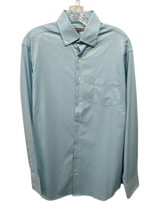 Peter Millar Size M Light Blue & White Synthetic Gingham Men's Long Sleeve Shirt Light Blue & White / M