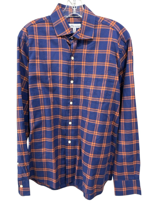 Peter Millar Size M Blue & Orange Cotton Plaid Button Up Men's Long Sleeve Shirt Blue & Orange / M