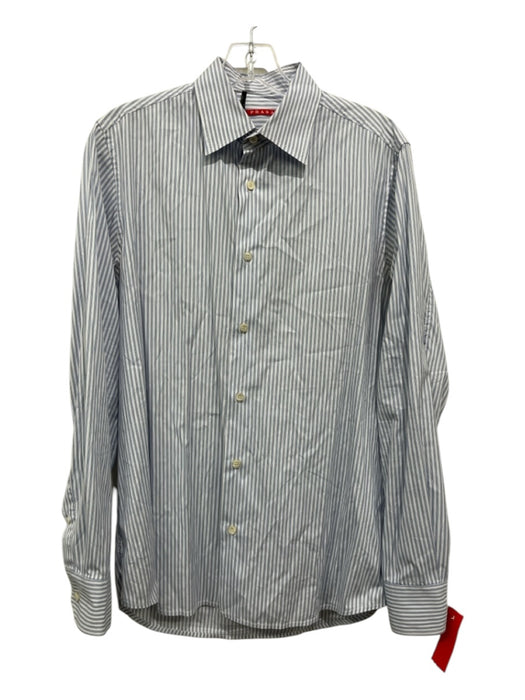 Prada Size 38 Blue & White Cotton Striped Button Down Men's Long Sleeve Shirt 38