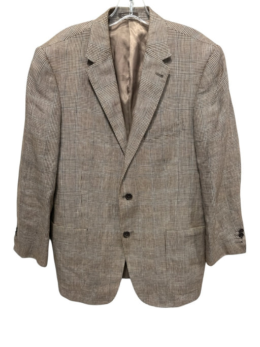 Peter Millar AS IS Brown & Blue Linen Blend Plaid 2 Button Men's Blazer Brown & Blue / Est L