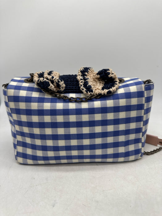 Maria La Rosa Blue & White Crossbody Plaid Crochet detail Bag