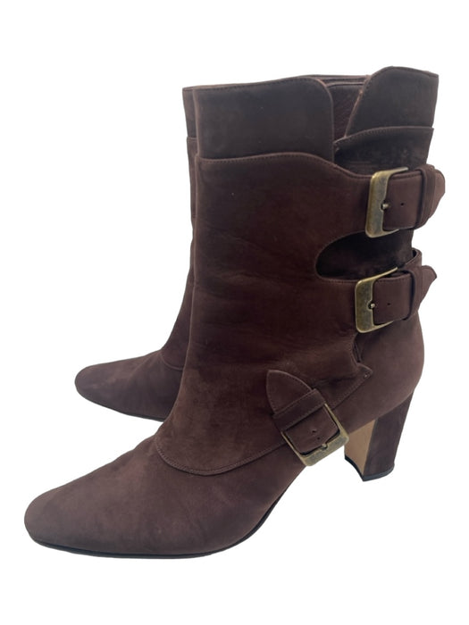 Manolo Blahnik Shoe Size 38.5 Brown Suede Almond Toe Calf High 3 buckles Booties Brown / 38.5