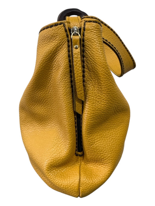 Plinio Visona Mustard Yellow Leather Wood Detail Contrast Stiching Shoulder Bag Mustard Yellow / Medium