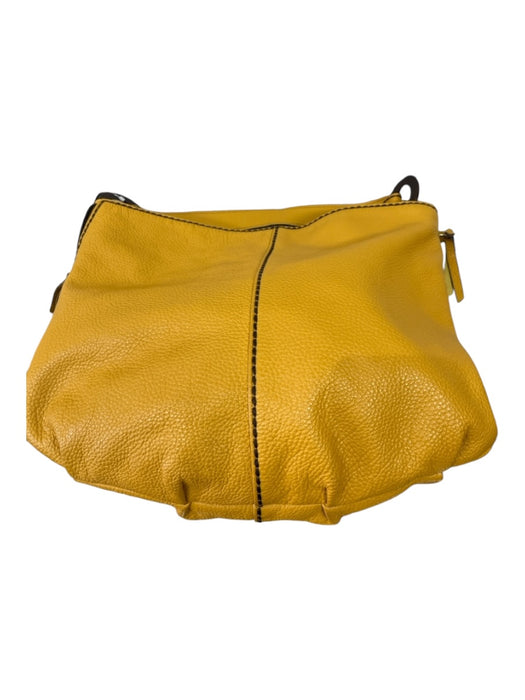 Plinio Visona Mustard Yellow Leather Wood Detail Contrast Stiching Shoulder Bag Mustard Yellow / Medium