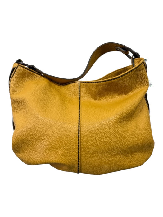 Plinio Visona Mustard Yellow Leather Wood Detail Contrast Stiching Shoulder Bag Mustard Yellow / Medium