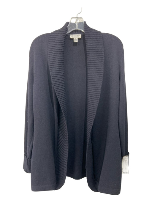 St John Size P Black Knit Ribbed Open Front Cardigan Black / P