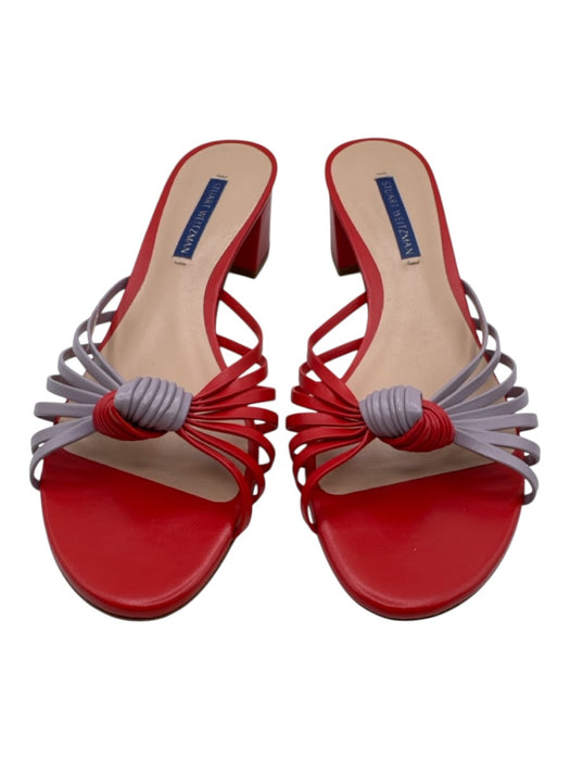 Stuart Weitzman Shoe Size 9 Red & Lavender Leather Strappy Knot Mule Sandals Red & Lavender / 9